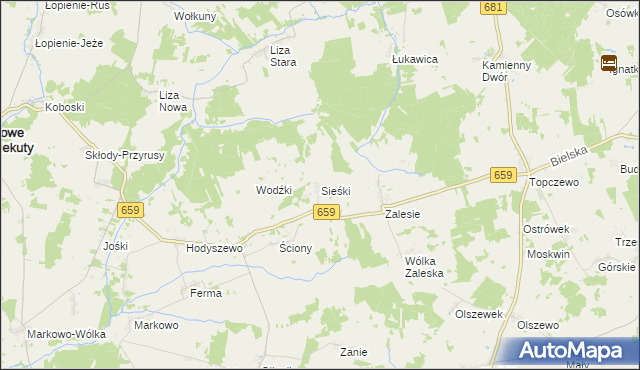 mapa Sieśki gmina Wyszki, Sieśki gmina Wyszki na mapie Targeo