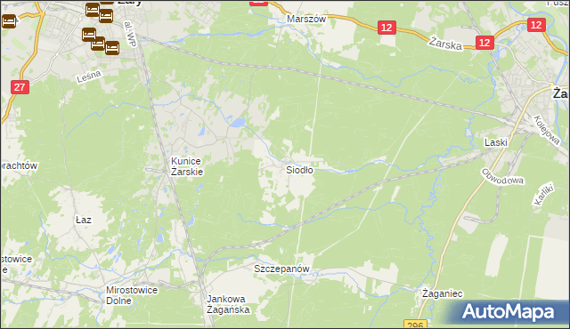 mapa Siodło gmina Żary, Siodło gmina Żary na mapie Targeo