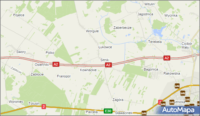 mapa Sitnik gmina Biała Podlaska, Sitnik gmina Biała Podlaska na mapie Targeo
