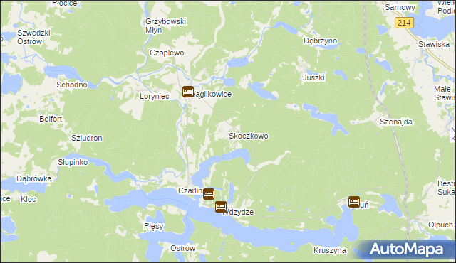 mapa Skoczkowo gmina Kościerzyna, Skoczkowo gmina Kościerzyna na mapie Targeo