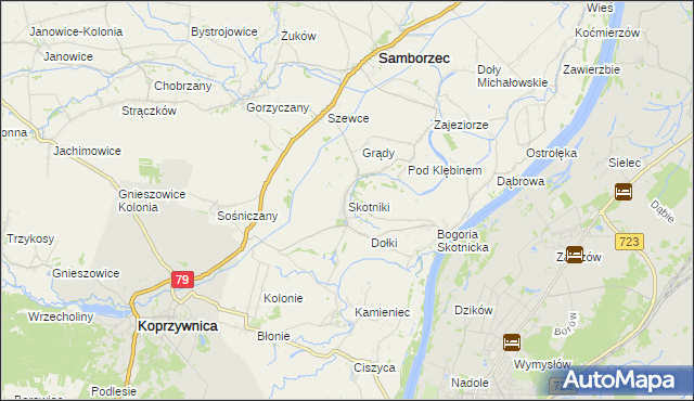 mapa Skotniki gmina Samborzec, Skotniki gmina Samborzec na mapie Targeo
