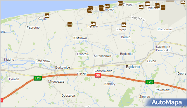 mapa Skrzeszewo gmina Będzino, Skrzeszewo gmina Będzino na mapie Targeo