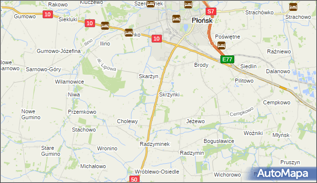 mapa Skrzynki gmina Płońsk, Skrzynki gmina Płońsk na mapie Targeo