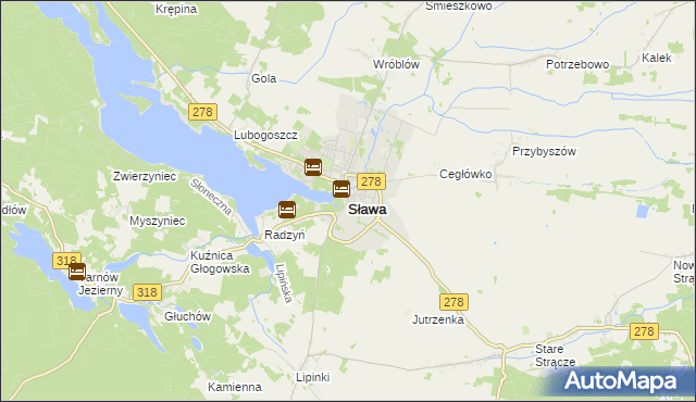 mapa Sława powiat wschowski, Sława powiat wschowski na mapie Targeo