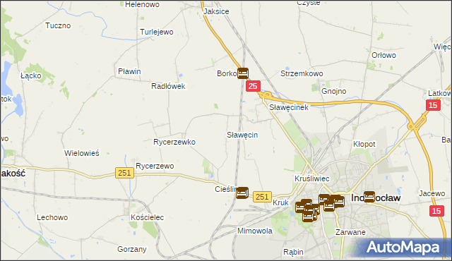 mapa Sławęcin gmina Inowrocław, Sławęcin gmina Inowrocław na mapie Targeo