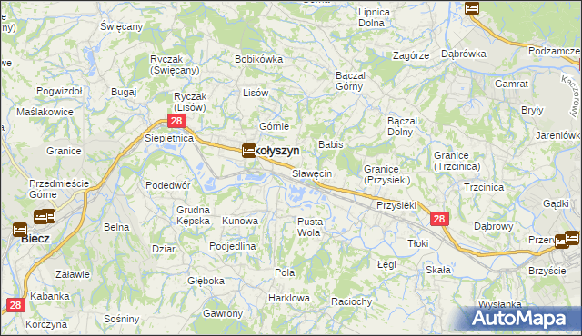 mapa Sławęcin gmina Skołyszyn, Sławęcin gmina Skołyszyn na mapie Targeo