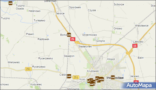 mapa Sławęcinek gmina Inowrocław, Sławęcinek gmina Inowrocław na mapie Targeo