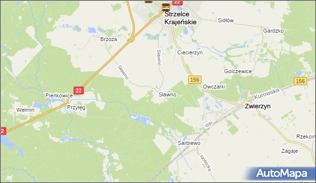 mapa Sławno gmina Strzelce Krajeńskie, Sławno gmina Strzelce Krajeńskie na mapie Targeo