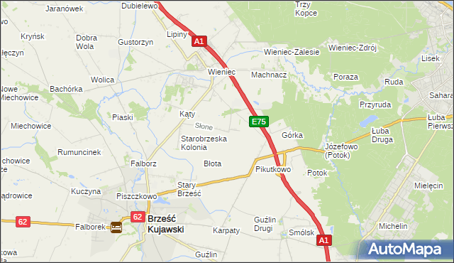 mapa Słone gmina Brześć Kujawski, Słone gmina Brześć Kujawski na mapie Targeo