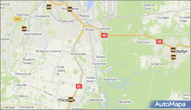 mapa Słowik gmina Poczesna, Słowik gmina Poczesna na mapie Targeo