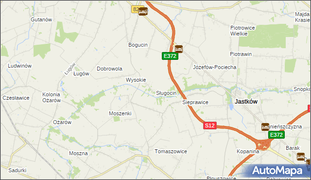mapa Sługocin gmina Jastków, Sługocin gmina Jastków na mapie Targeo