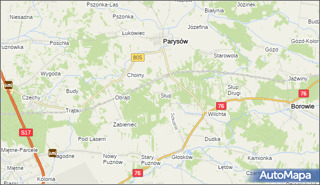 mapa Słup gmina Parysów, Słup gmina Parysów na mapie Targeo