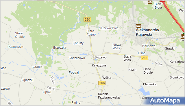 mapa Służewo gmina Aleksandrów Kujawski, Służewo gmina Aleksandrów Kujawski na mapie Targeo