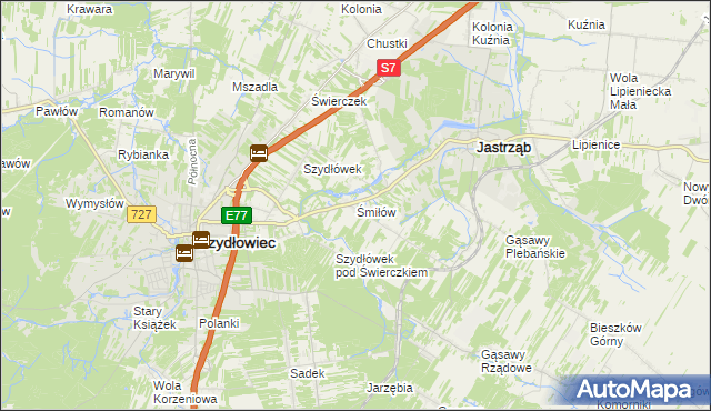 mapa Śmiłów gmina Jastrząb, Śmiłów gmina Jastrząb na mapie Targeo