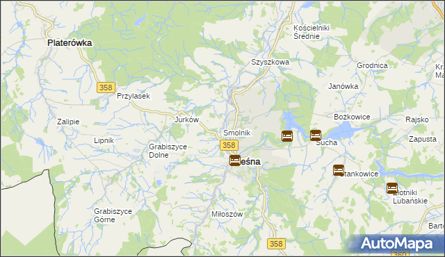 mapa Smolnik gmina Leśna, Smolnik gmina Leśna na mapie Targeo