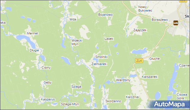 mapa Smolniki gmina Lubichowo, Smolniki gmina Lubichowo na mapie Targeo