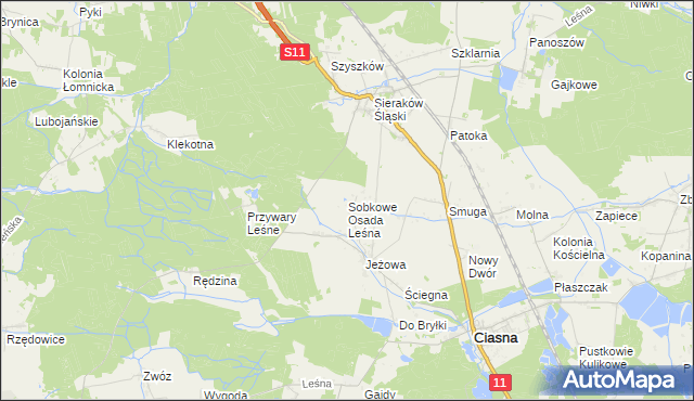 mapa Sobkowe Osada Leśna, Sobkowe Osada Leśna na mapie Targeo
