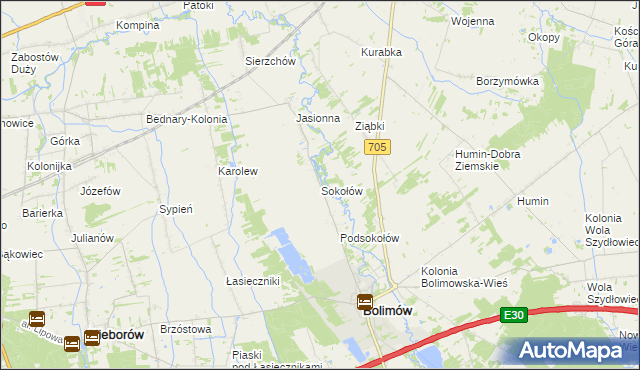 mapa Sokołów gmina Bolimów, Sokołów gmina Bolimów na mapie Targeo