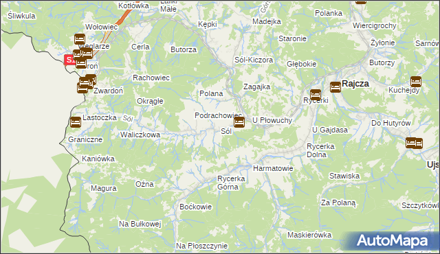 mapa Sól gmina Rajcza, Sól gmina Rajcza na mapie Targeo