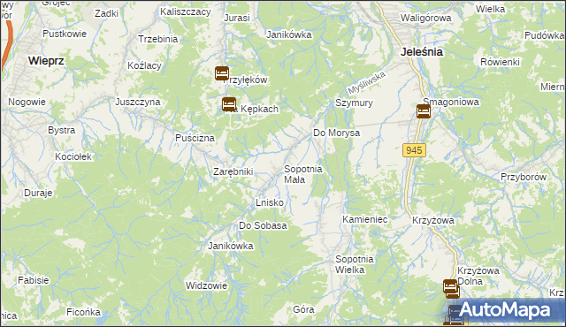 mapa Sopotnia Mała, Sopotnia Mała na mapie Targeo