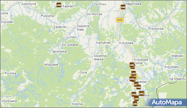 mapa Sopotnia Wielka, Sopotnia Wielka na mapie Targeo