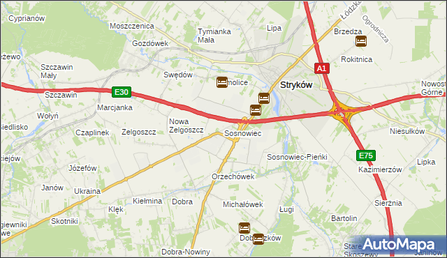 mapa Sosnowiec gmina Stryków, Sosnowiec gmina Stryków na mapie Targeo