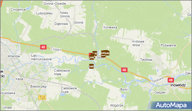 mapa Spała gmina Inowłódz, Spała gmina Inowłódz na mapie Targeo