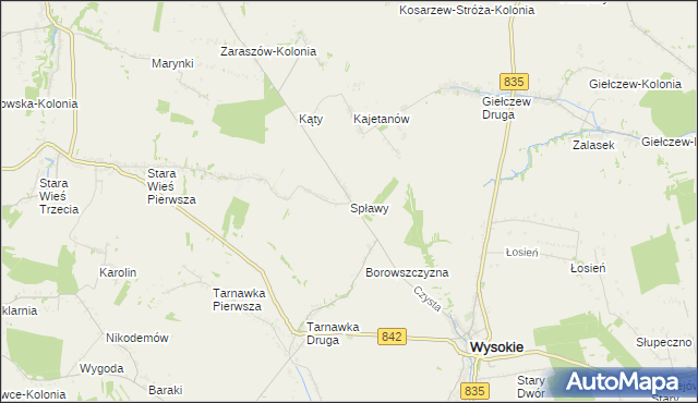 mapa Spławy gmina Wysokie, Spławy gmina Wysokie na mapie Targeo