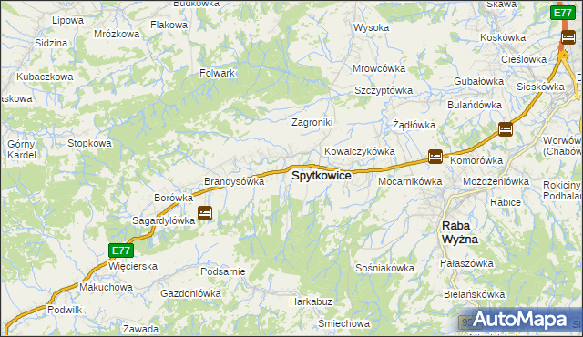 mapa Spytkowice powiat nowotarski, Spytkowice powiat nowotarski na mapie Targeo