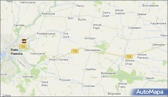 mapa Stanisławów gmina Biała Rawska, Stanisławów gmina Biała Rawska na mapie Targeo