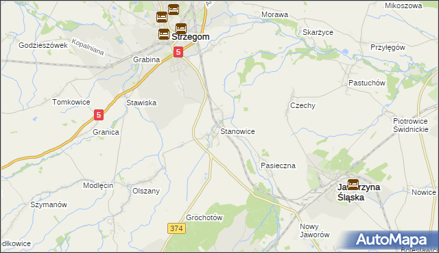 mapa Stanowice gmina Strzegom, Stanowice gmina Strzegom na mapie Targeo