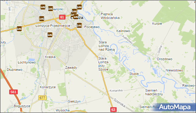 mapa Stara Łomża przy Szosie, Stara Łomża przy Szosie na mapie Targeo