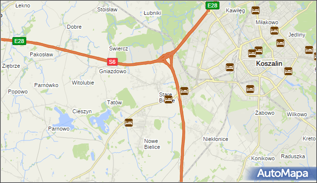 mapa Stare Bielice gmina Biesiekierz, Stare Bielice gmina Biesiekierz na mapie Targeo