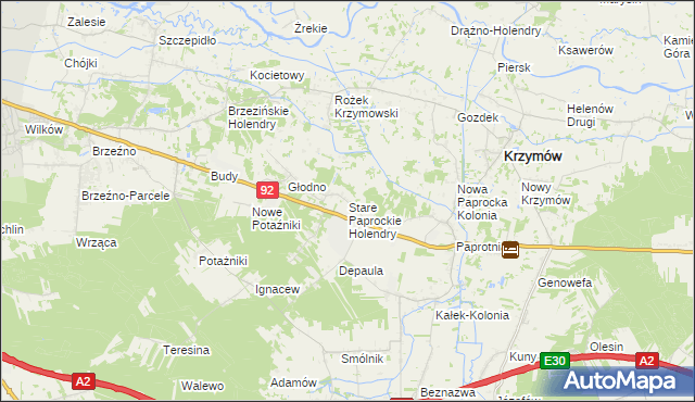 mapa Stare Paprockie Holendry, Stare Paprockie Holendry na mapie Targeo