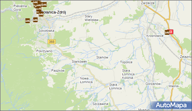 mapa Starków gmina Kłodzko, Starków gmina Kłodzko na mapie Targeo