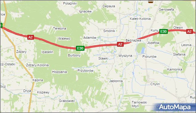 mapa Stawki gmina Władysławów, Stawki gmina Władysławów na mapie Targeo