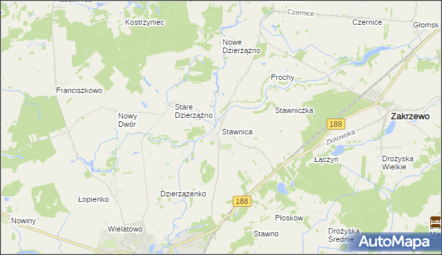 mapa Stawnica gmina Złotów, Stawnica gmina Złotów na mapie Targeo