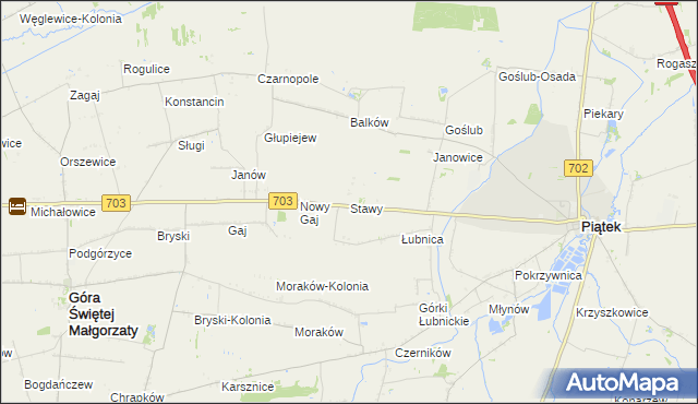 mapa Stawy gmina Góra Świętej Małgorzaty, Stawy gmina Góra Świętej Małgorzaty na mapie Targeo