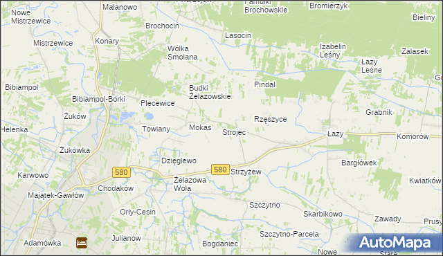 mapa Strojec gmina Kampinos, Strojec gmina Kampinos na mapie Targeo