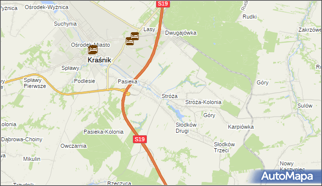 mapa Stróża gmina Kraśnik, Stróża gmina Kraśnik na mapie Targeo