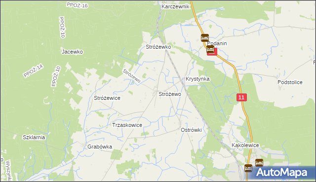 mapa Stróżewo gmina Chodzież, Stróżewo gmina Chodzież na mapie Targeo