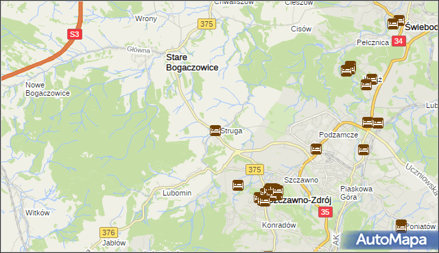 mapa Struga gmina Stare Bogaczowice, Struga gmina Stare Bogaczowice na mapie Targeo