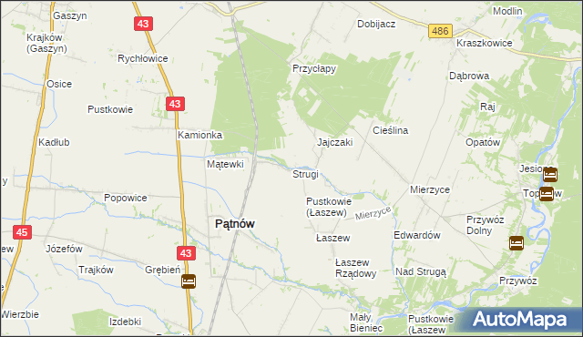 mapa Strugi gmina Wierzchlas, Strugi gmina Wierzchlas na mapie Targeo