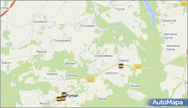 mapa Strzebielewo gmina Rymań, Strzebielewo gmina Rymań na mapie Targeo