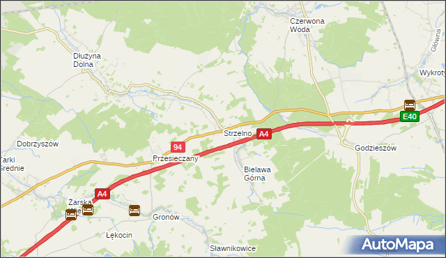 mapa Strzelno gmina Pieńsk, Strzelno gmina Pieńsk na mapie Targeo