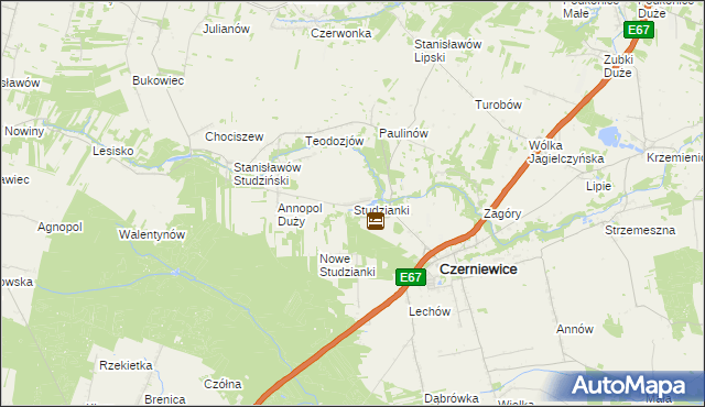 mapa Studzianki gmina Czerniewice, Studzianki gmina Czerniewice na mapie Targeo