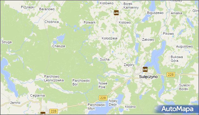 mapa Sucha gmina Sulęczyno, Sucha gmina Sulęczyno na mapie Targeo