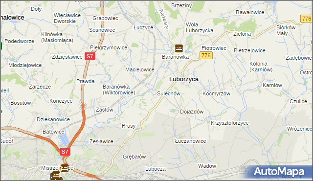 mapa Sulechów gmina Kocmyrzów-Luborzyca, Sulechów gmina Kocmyrzów-Luborzyca na mapie Targeo