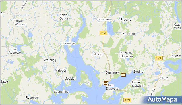 mapa Sulibórz gmina Czaplinek, Sulibórz gmina Czaplinek na mapie Targeo