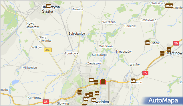 mapa Sulisławice gmina Świdnica, Sulisławice gmina Świdnica na mapie Targeo